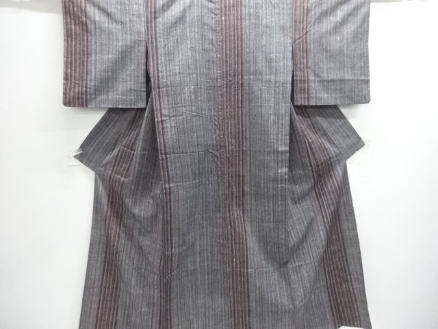 JAPANESE KIMONO / ANTIQUE HITOE KIMONO / SILK / TSUMUGI / WOVEN STRIPE
